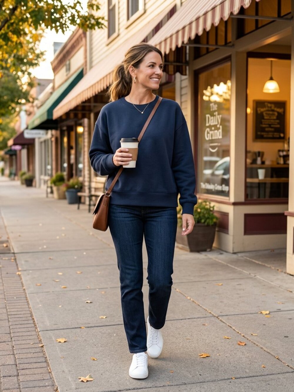 Zella Ultra Soft Boxy Crew Sweatshirt Navy Med Cozy Casual Pullover